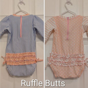 NWOT Baby Ruffle Butts Rashguard 12-18 Mos Blue Pink Striped Polka Dot Swimsuit